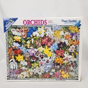New Sealed White Mountain "Orchids" 1000 Pc Puzzle Extra Large‎ Pieces 24"x30"